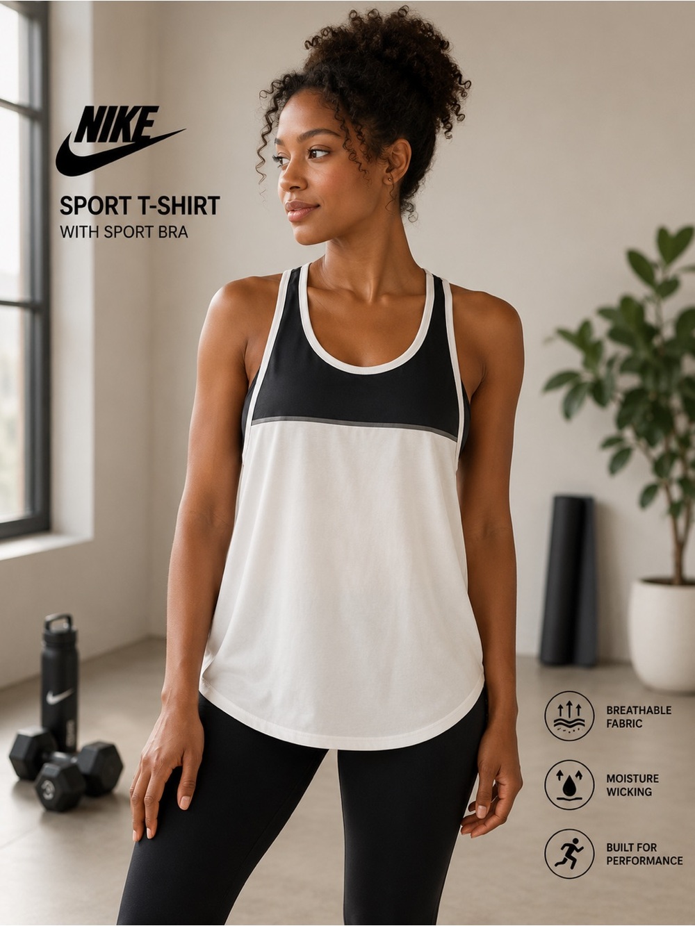 Nike  sport t-Shirt with Sport Bra. Size M